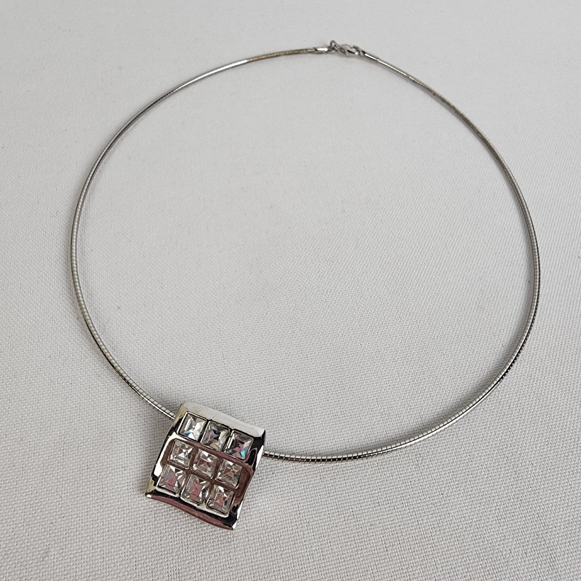 Butler Silver Tone Choker Necklace with Square Pendant
