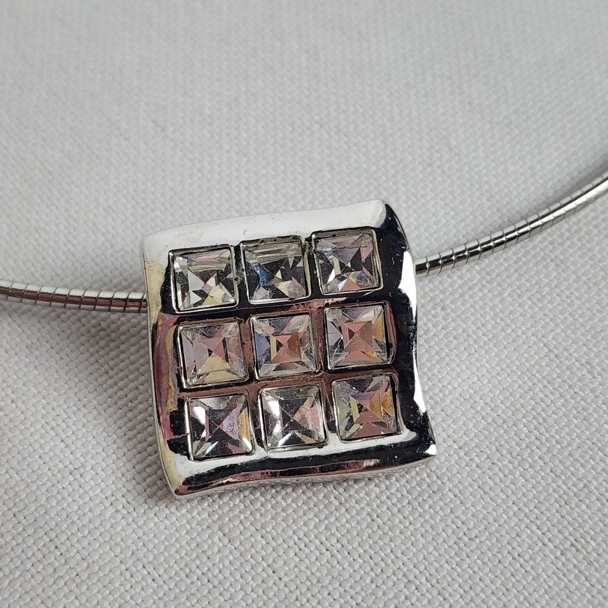 Butler Silver Tone Choker Necklace with Square Pendant