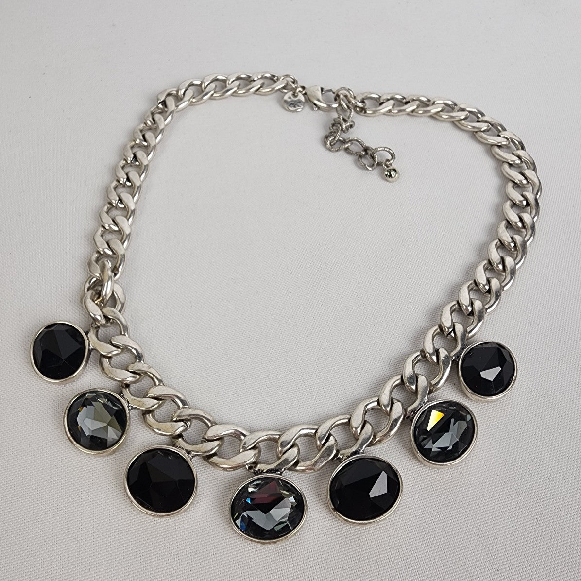 A&C Silver Tone Necklace with Black Faceted Stones - Statement Jewelry