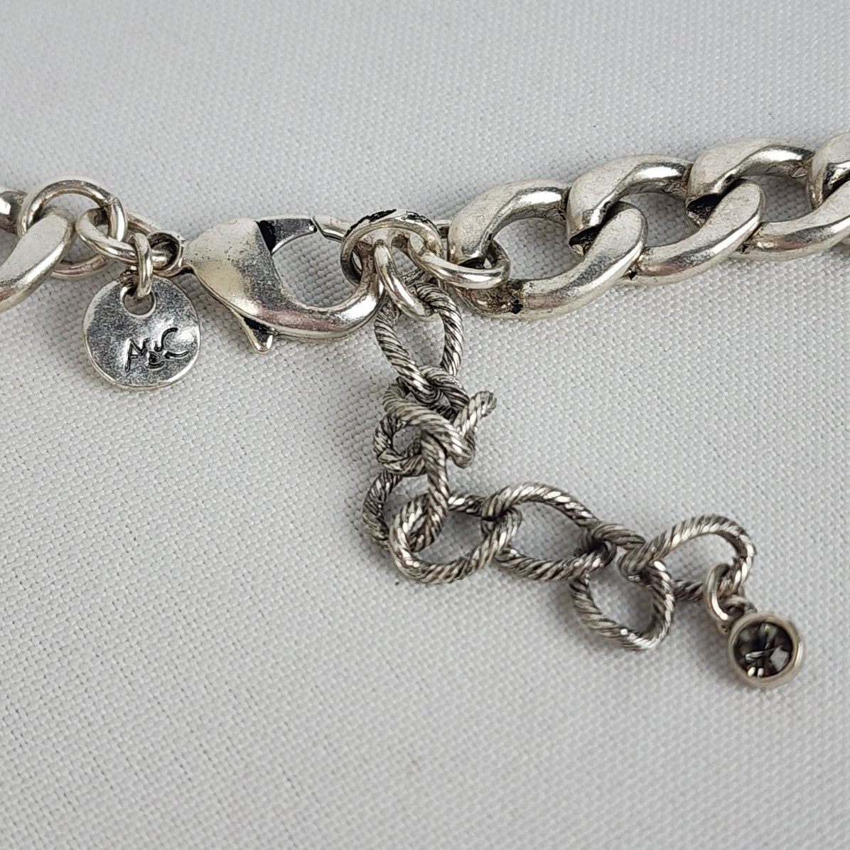 A&C Silver Tone Necklace with Black Faceted Stones - Statement Jewelry