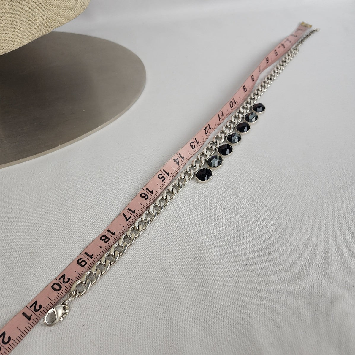 A&C Silver Tone Necklace with Black Faceted Stones - Statement Jewelry