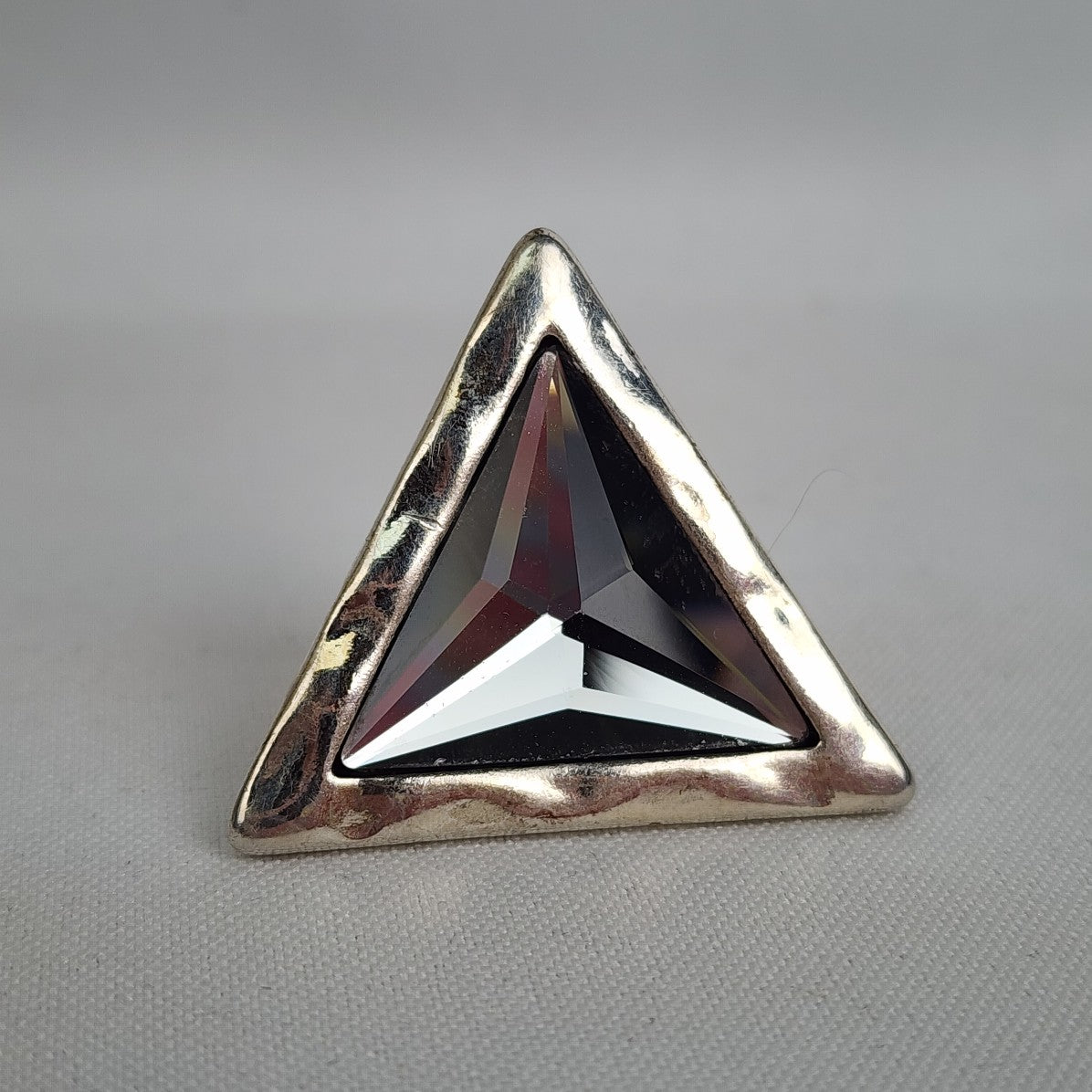 A&C Adjustable Ring with Large Faceted Triangle Glass Stone