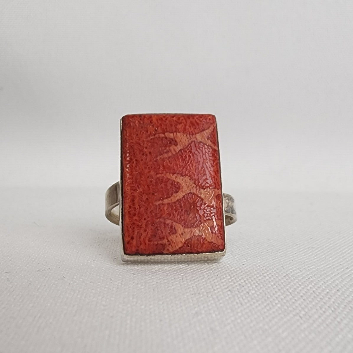 Vintage Sterling Silver Coral Stone Ring - Unique Adjustable Statement Piece