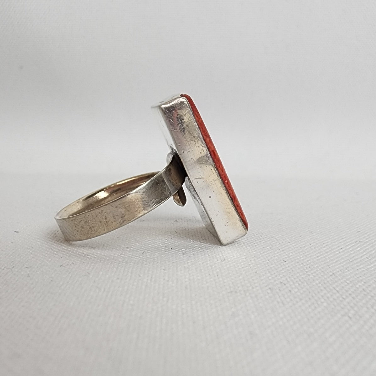 Vintage Sterling Silver Coral Stone Ring - Unique Adjustable Statement Piece