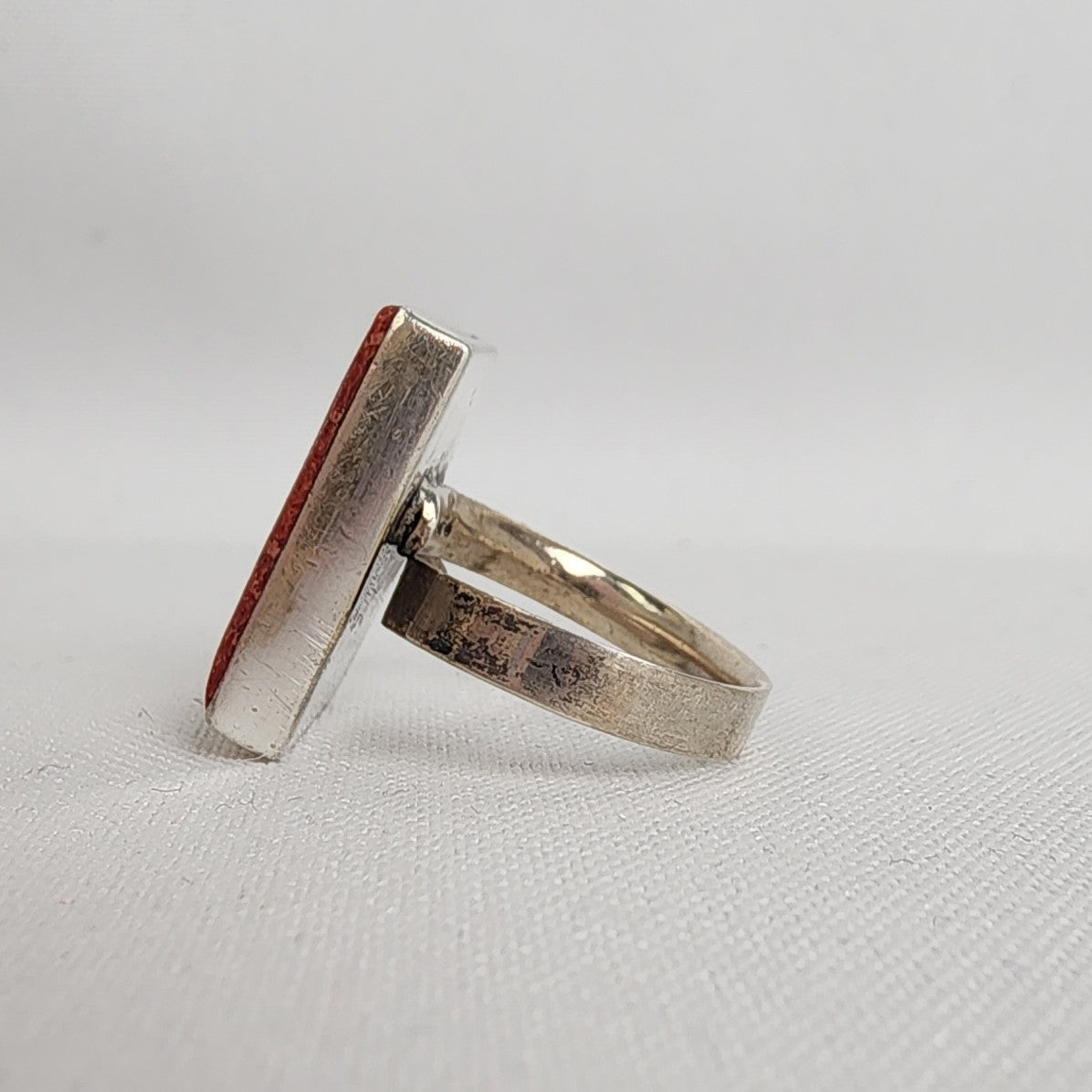Vintage Sterling Silver Coral Stone Ring - Unique Adjustable Statement Piece