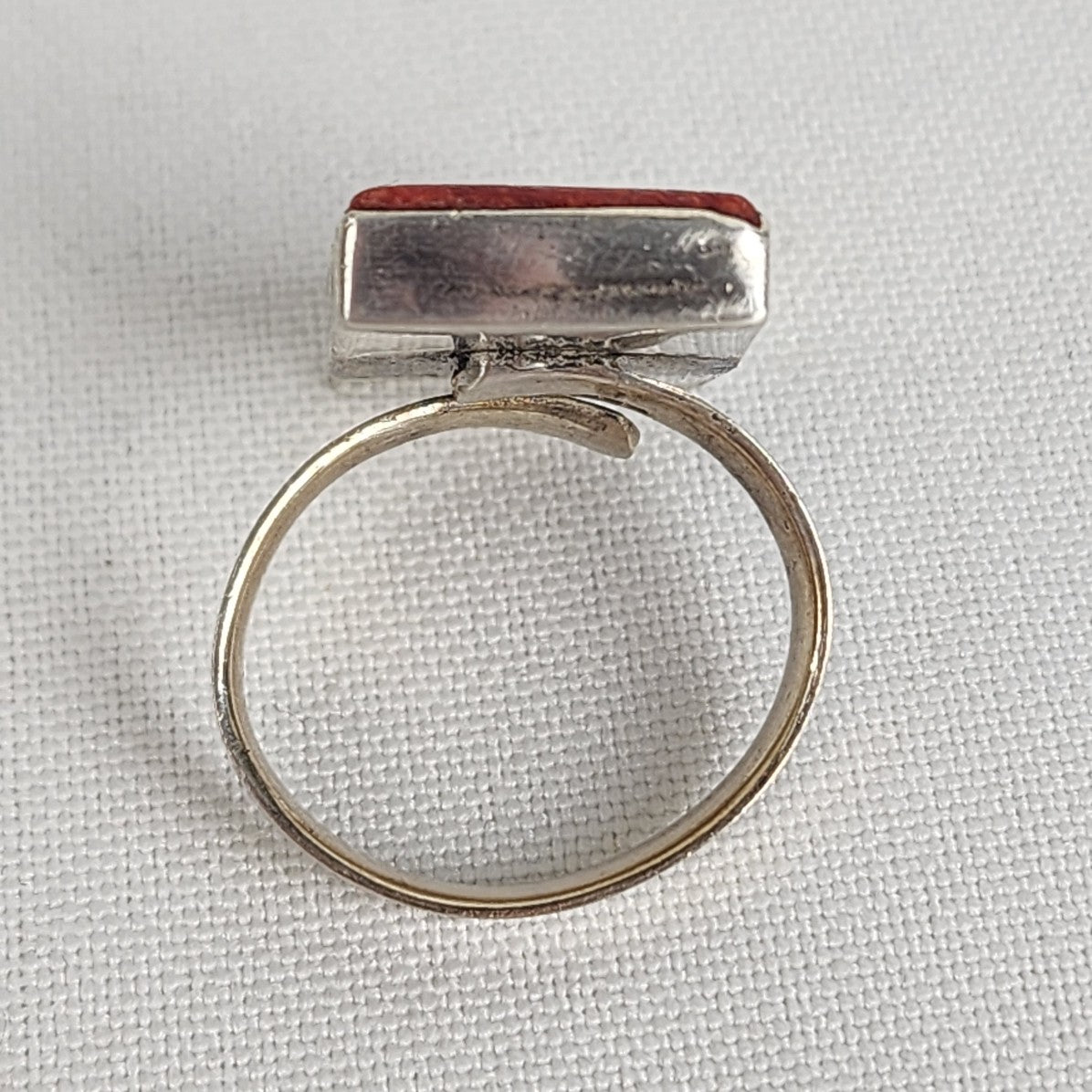 Vintage Sterling Silver Coral Stone Ring - Unique Adjustable Statement Piece