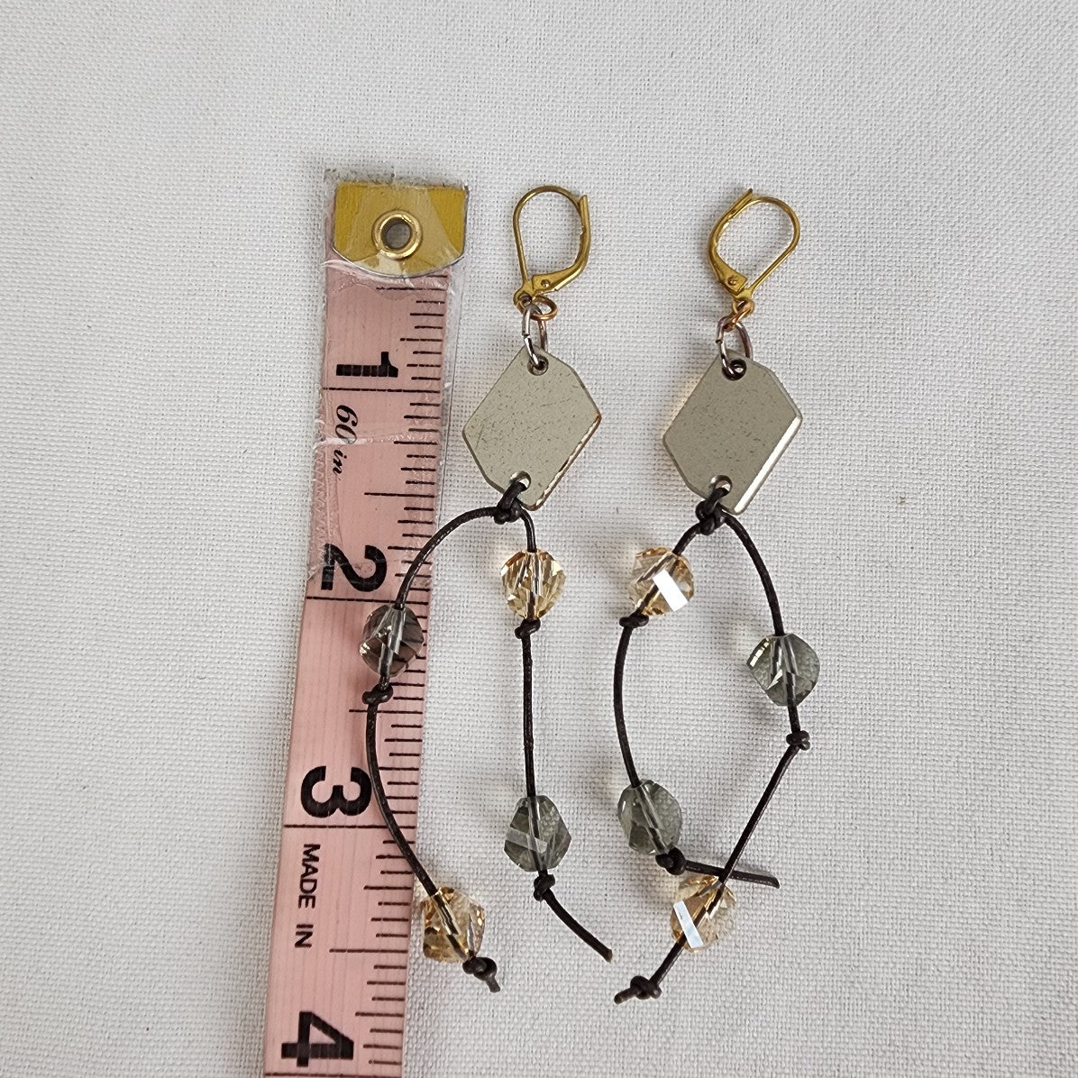 Vintage Crystal Dangle Earrings with Smoky Quartz and Golden Accents