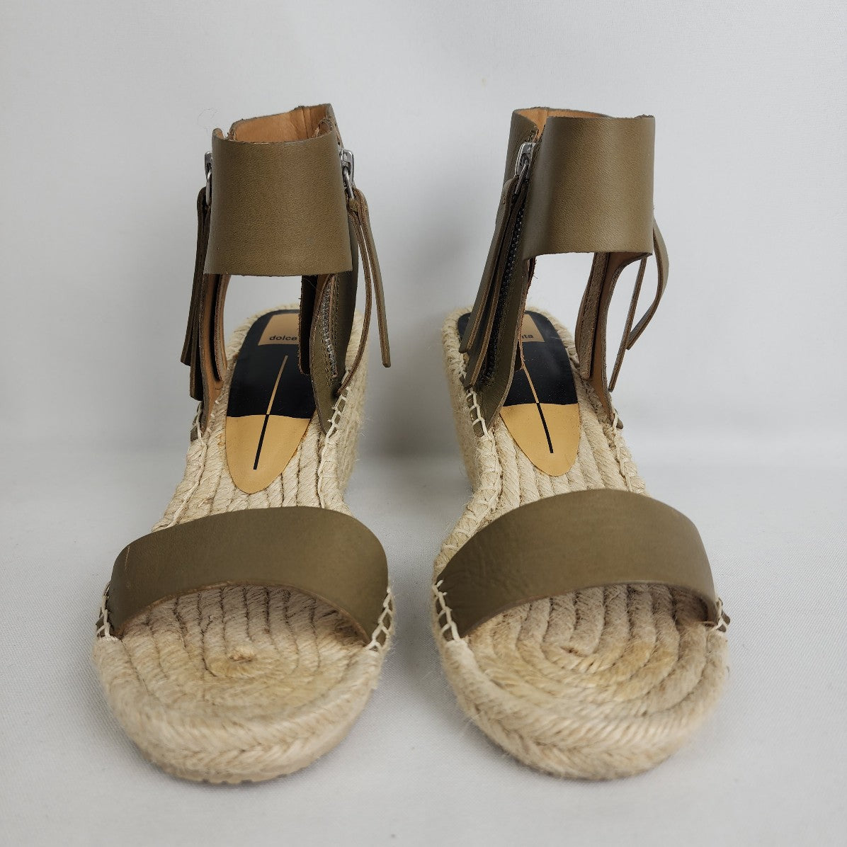 Dolce Vita Espadrille Wedges Olive Leather Sandals Size 7