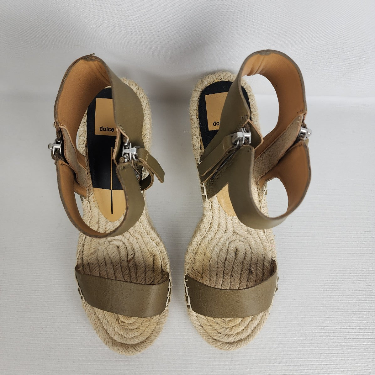 Dolce Vita Espadrille Wedges Olive Leather Sandals Size 7