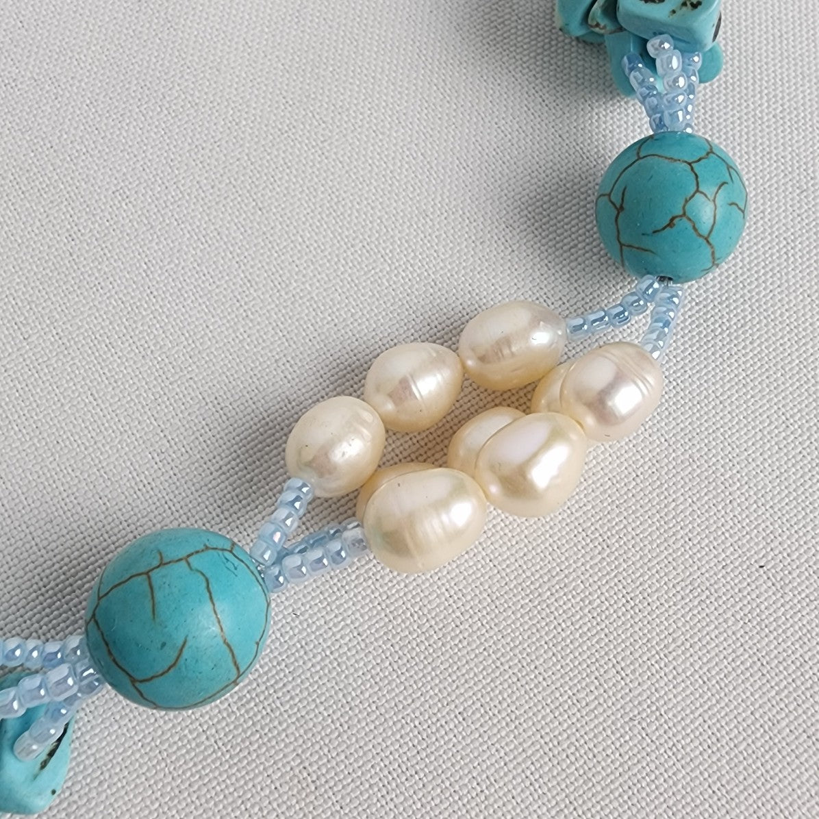 Turquoise and Pearl Statement Necklace with Large Teardrop Pendant