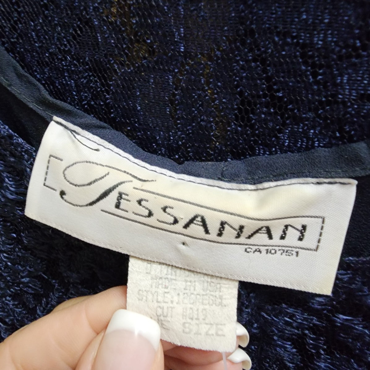 Vintage 90s Jessanan Navy Blue Lace Button Up Midi Dress Size S