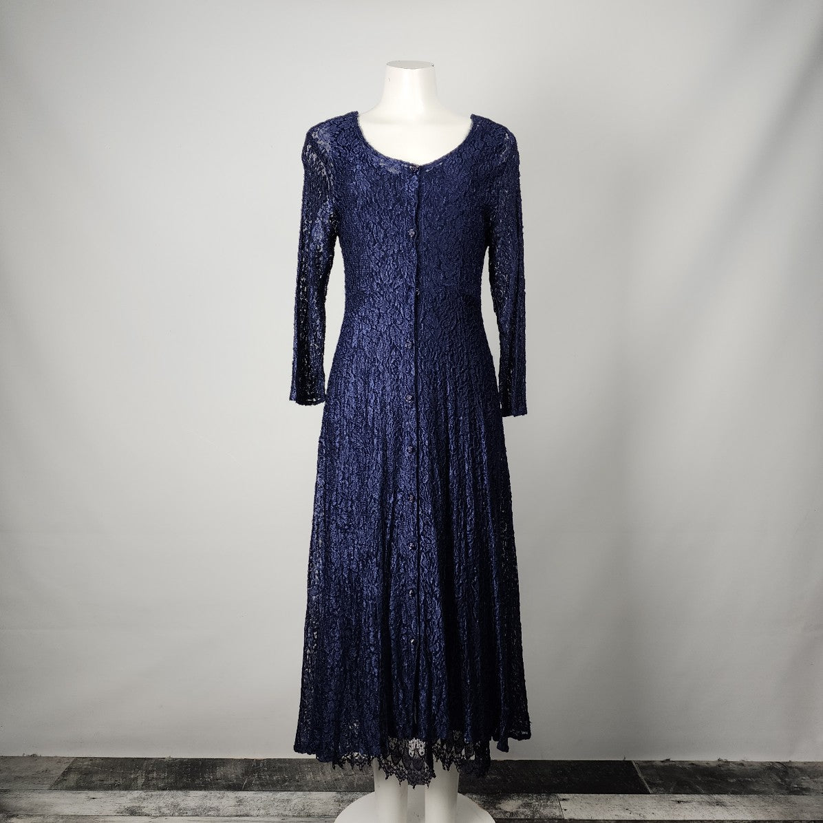 Vintage 90s Jessanan Navy Blue Lace Button Up Midi Dress Size S DYL Fashions Vintage 90s Jessanan Navy Blue Lace Button Up Midi Dress Size S DYL Fashions