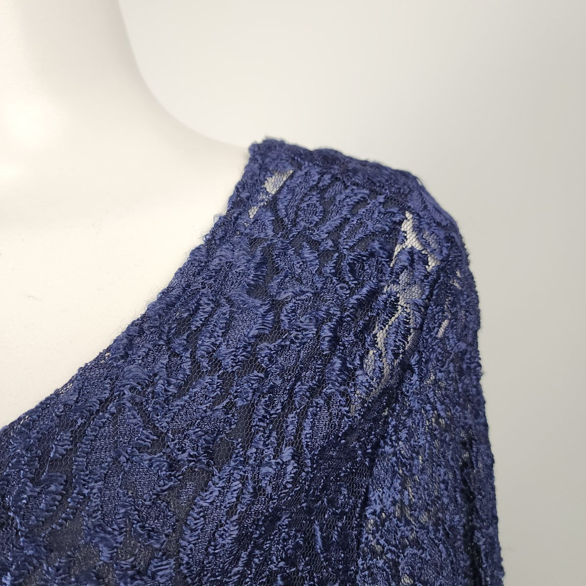 Vintage 90s Jessanan Navy Blue Lace Button Up Midi Dress Size S