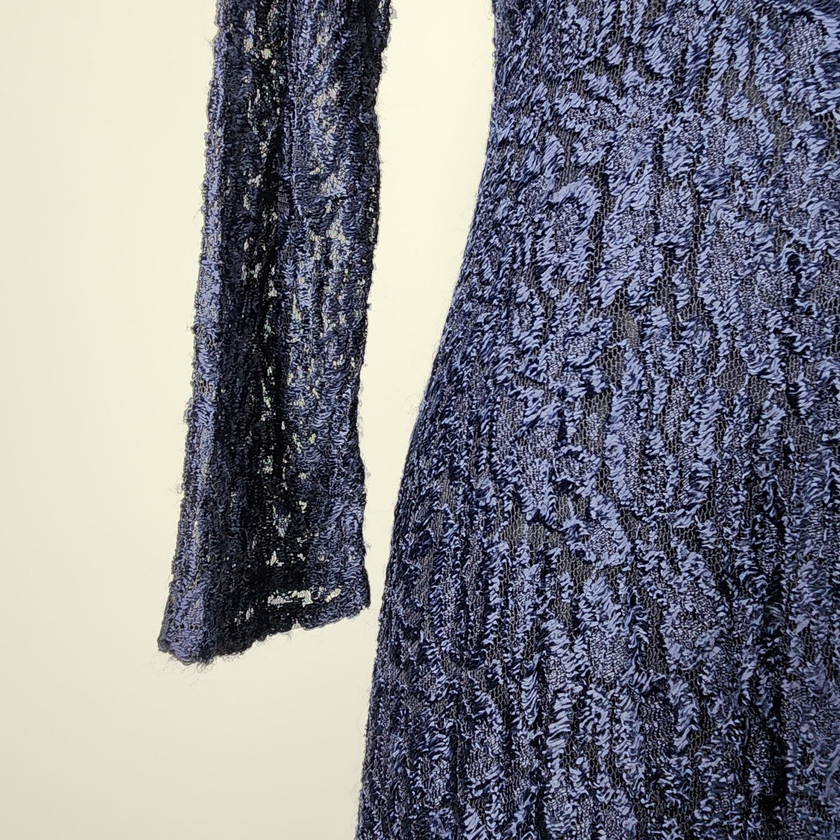 Vintage 90s Jessanan Navy Blue Lace Button Up Midi Dress Size S