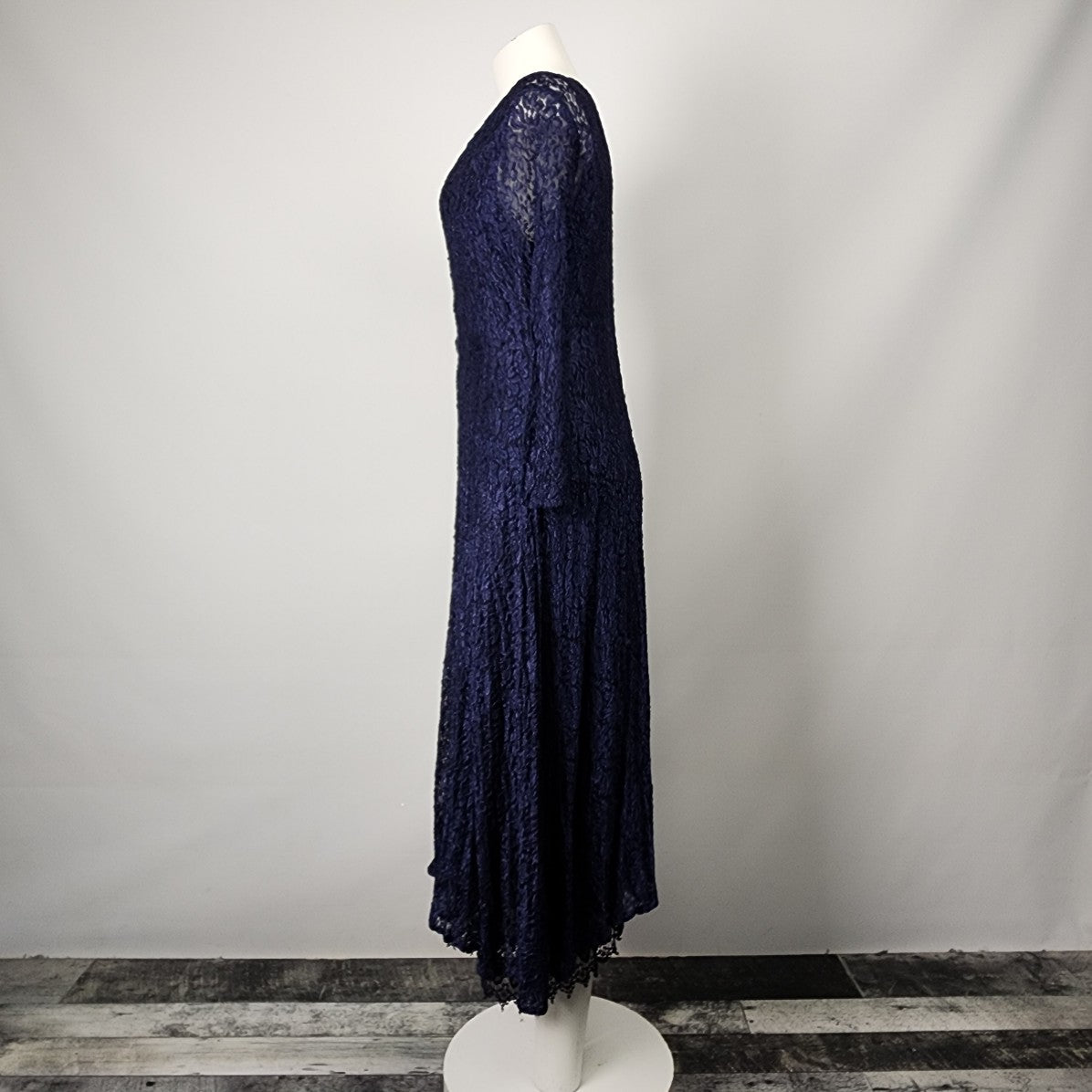 Vintage 90s Jessanan Navy Blue Lace Button Up Midi Dress Size S