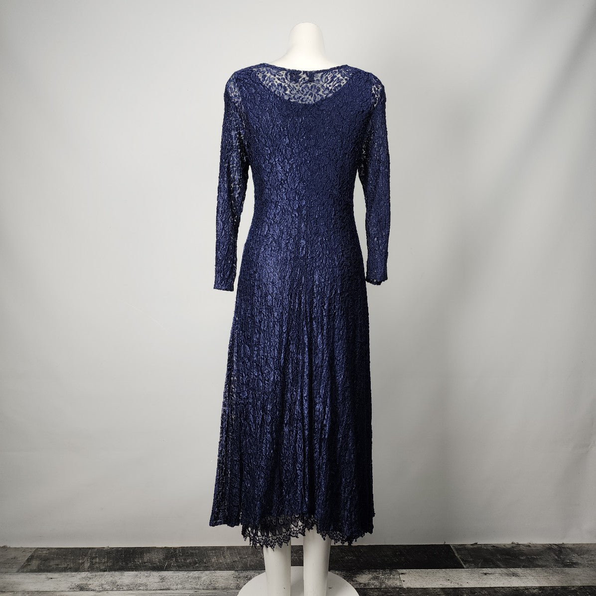 Vintage 90s Jessanan Navy Blue Lace Button Up Midi Dress Size S