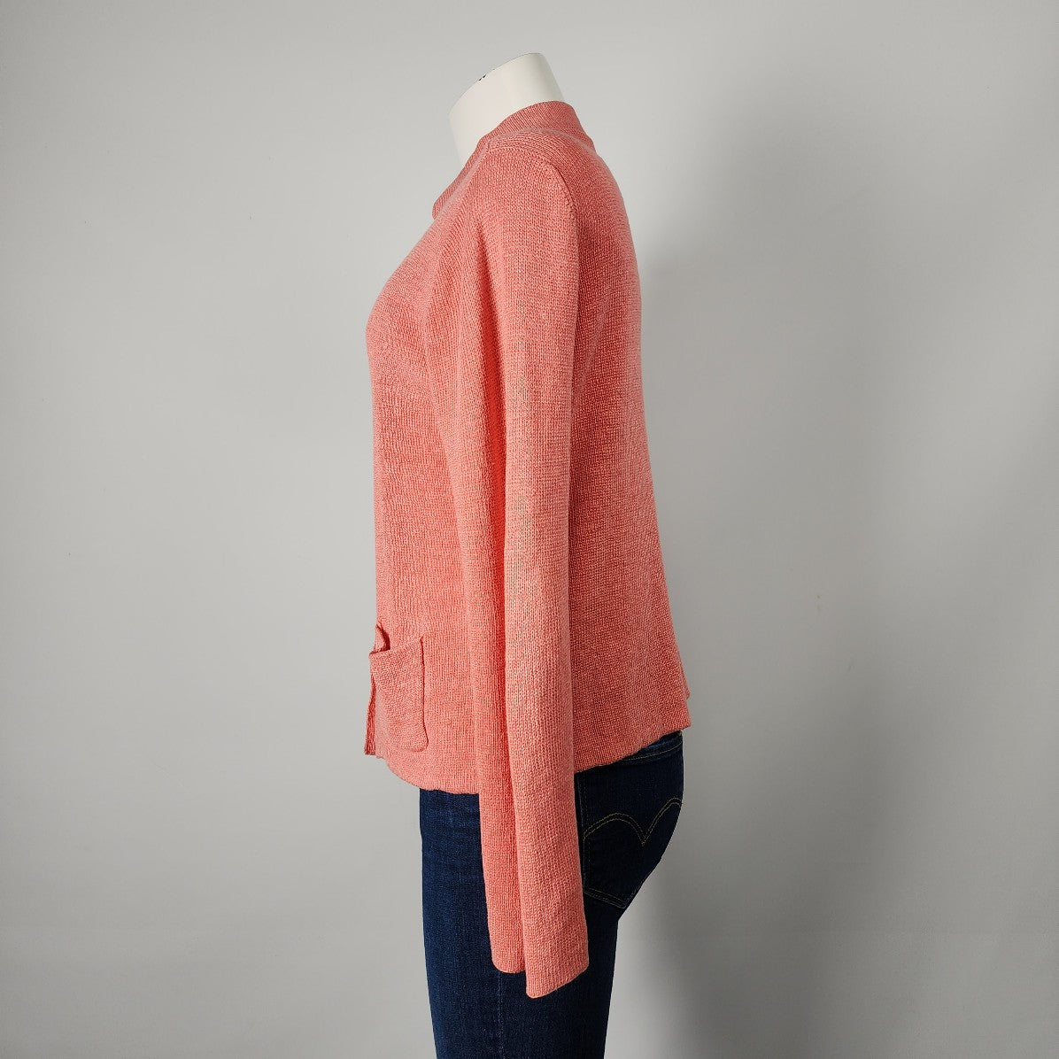 Eileen Fisher Coral Linen Knit Button Up Cardigan Size M