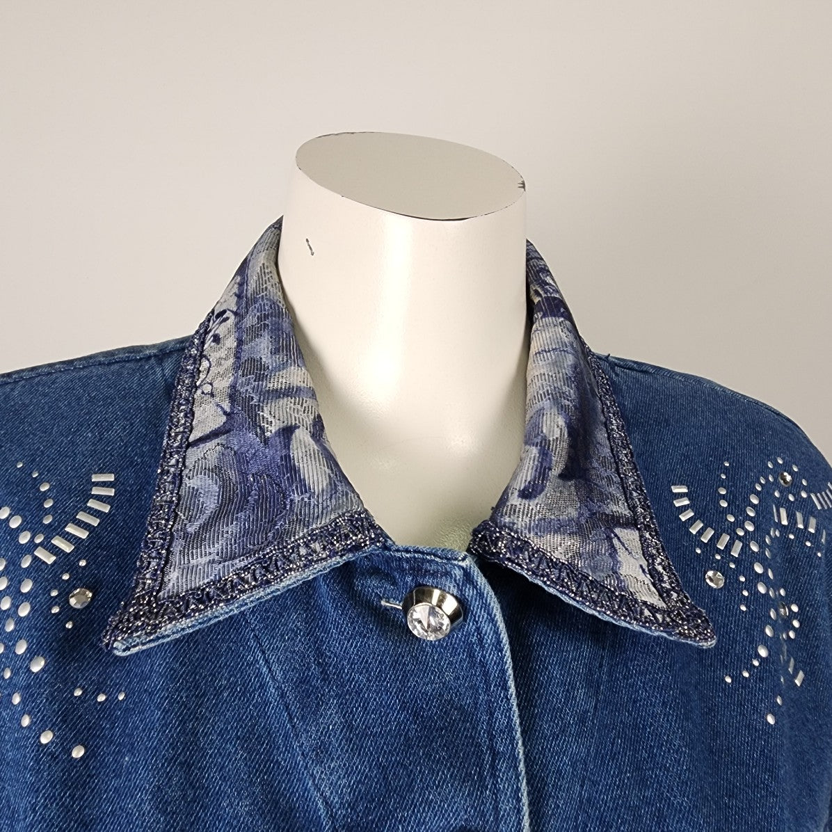 City Girl Petites Crystal Studded Denim Jacket Size S/M