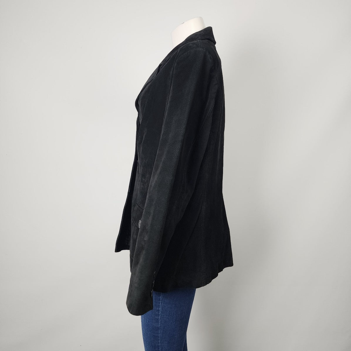 Lady Hathaway Black Suede Button Up Jacket Size L/XL