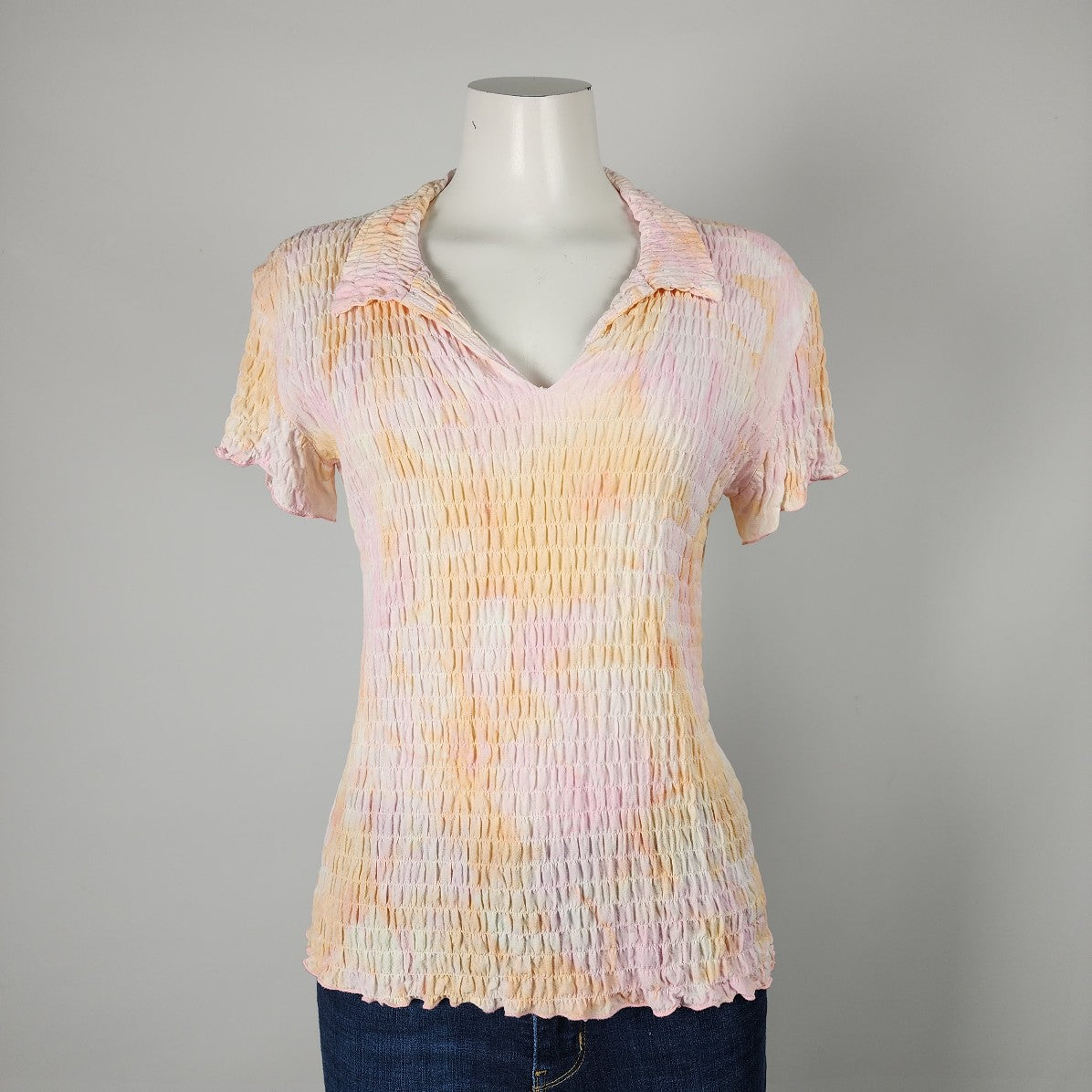 Vintage Simon Chang Pink & Orange Collared Blouse Top Size M