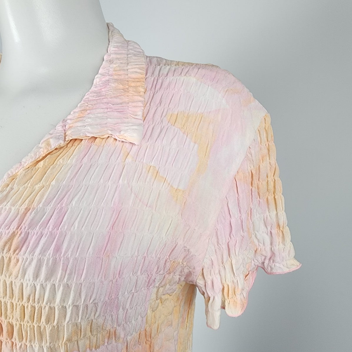 Vintage Simon Chang Pink & Orange Collared Blouse Top Size M