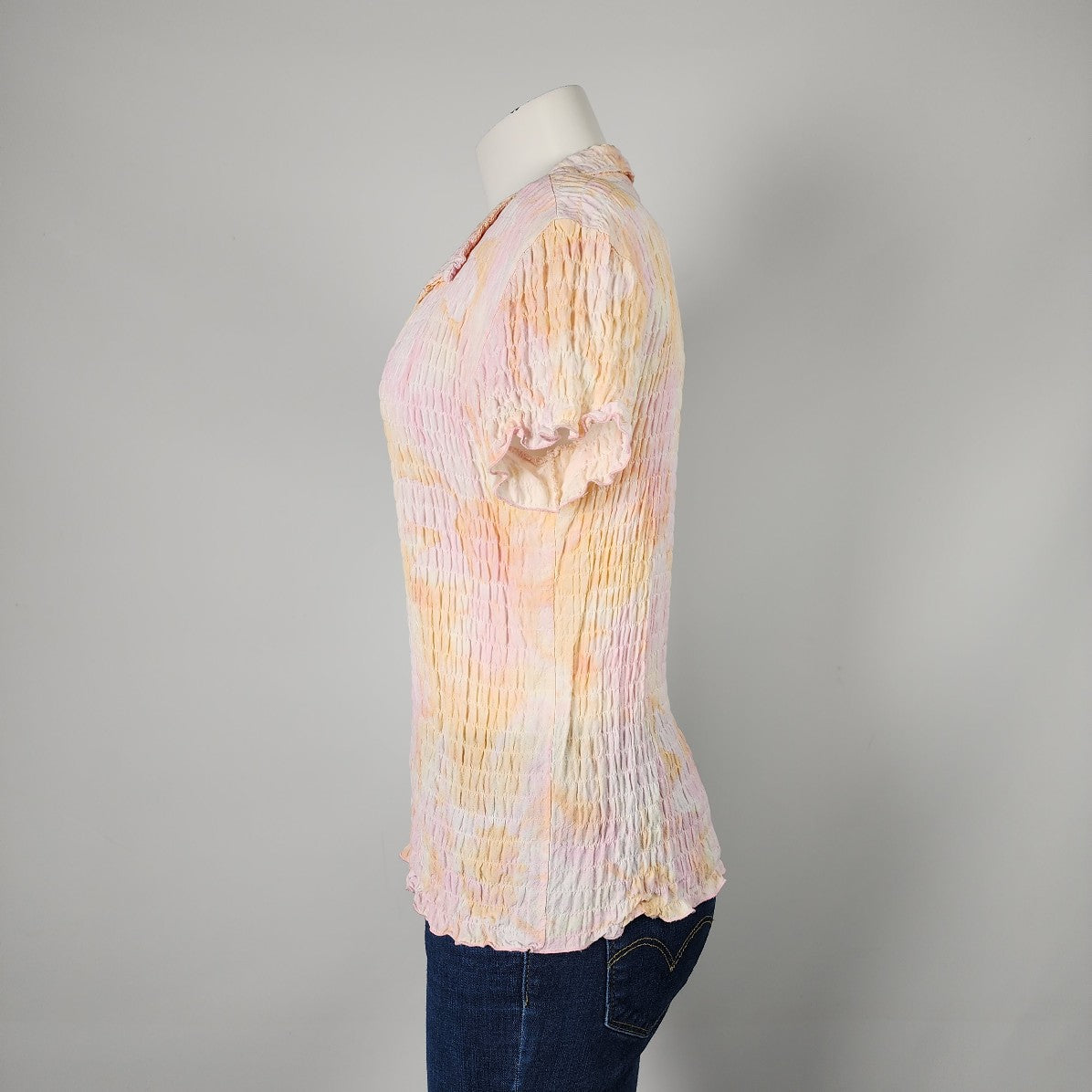 Vintage Simon Chang Pink & Orange Collared Blouse Top Size M