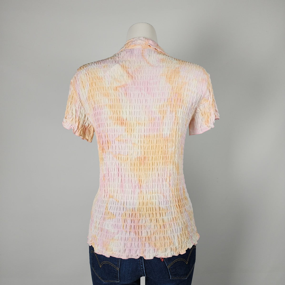 Vintage Simon Chang Pink & Orange Collared Blouse Top Size M