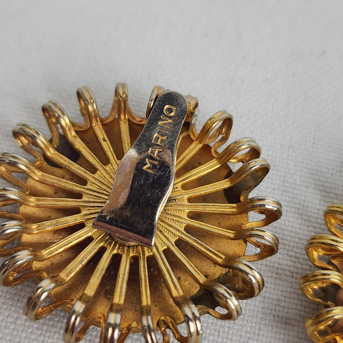 Marino Blue & Gold Enamel Flower Statement Clip On Earrings