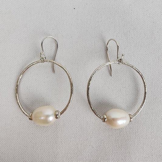 925 Sterling Silver Pearl Hoop Earrings
