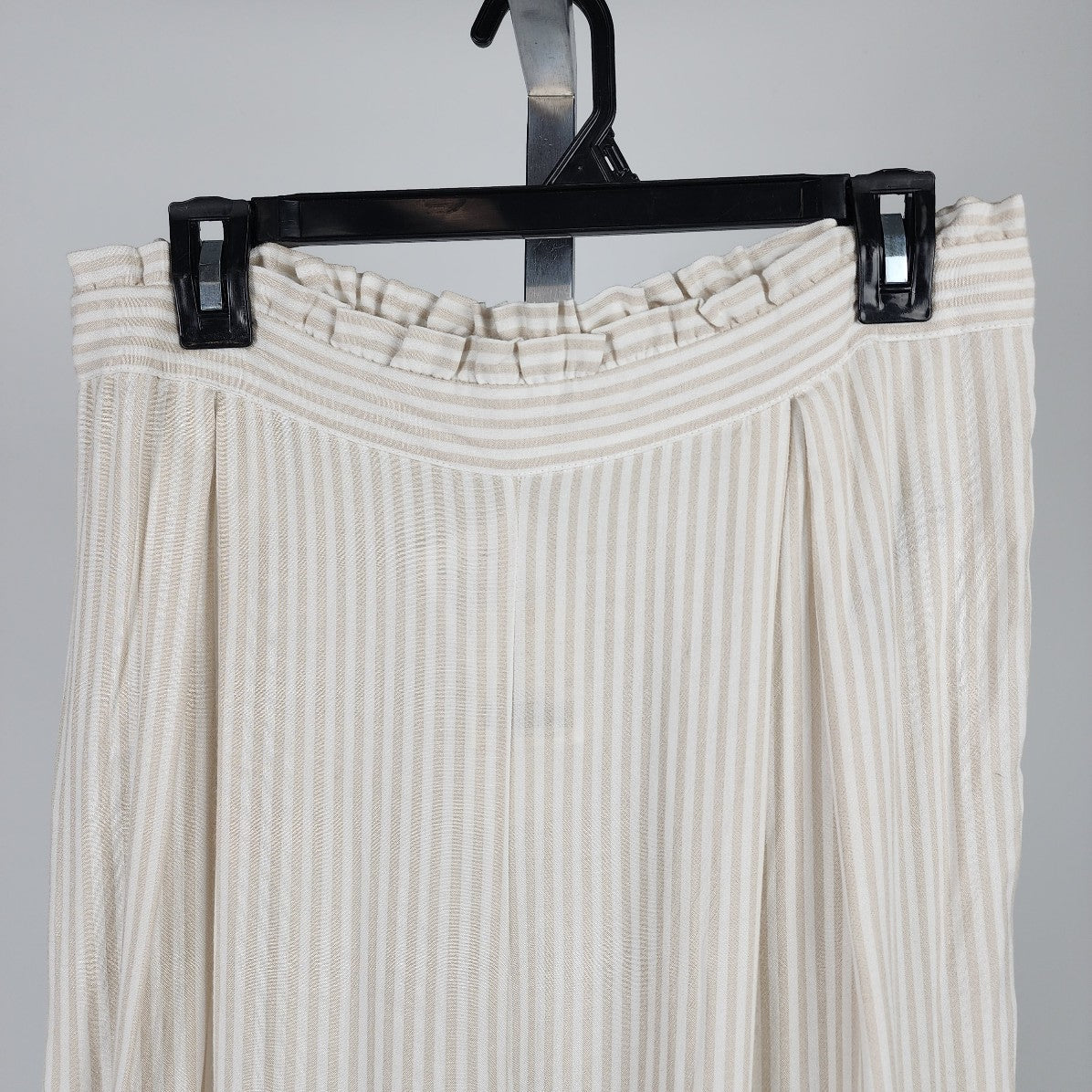 Oysho Linen Cream Striped Cropped Straight Leg Pants Size XL