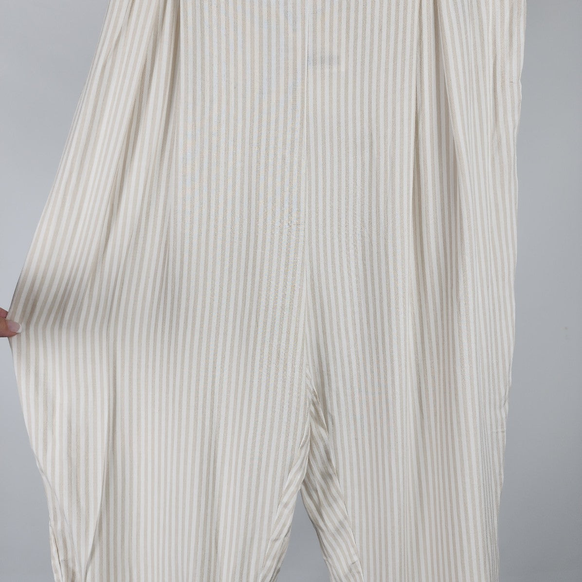 Oysho Linen Cream Striped Cropped Straight Leg Pants Size XL