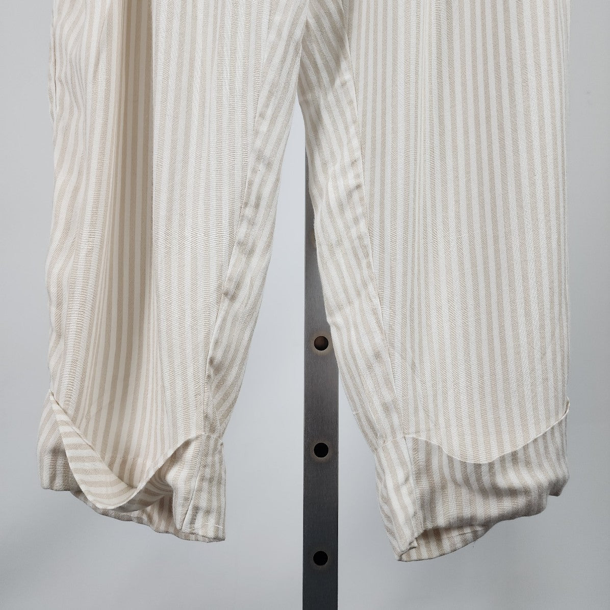 Oysho Linen Cream Striped Cropped Straight Leg Pants Size XL
