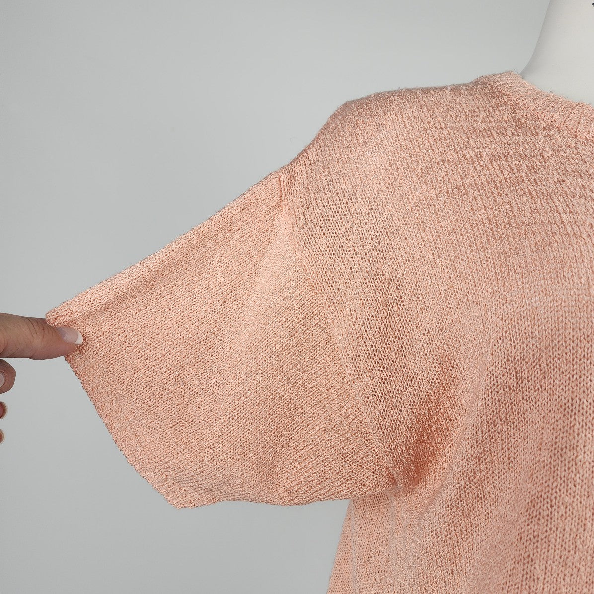 Vintage Peach Floral Short Sleeve Knit Sweater Size L