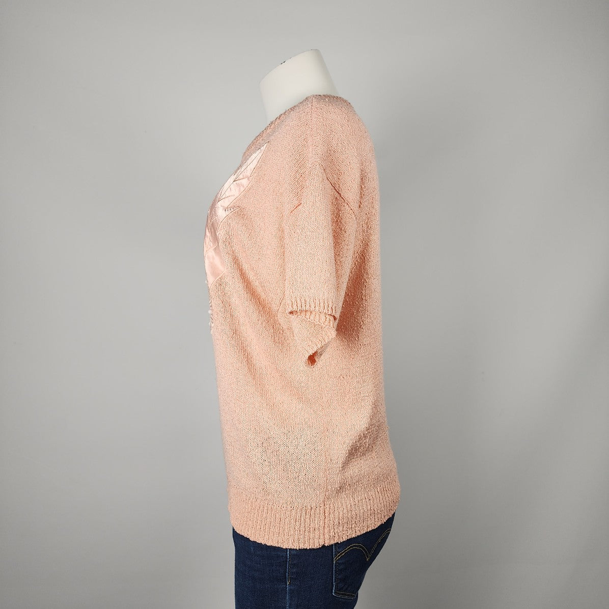 Vintage Peach Floral Short Sleeve Knit Sweater Size L