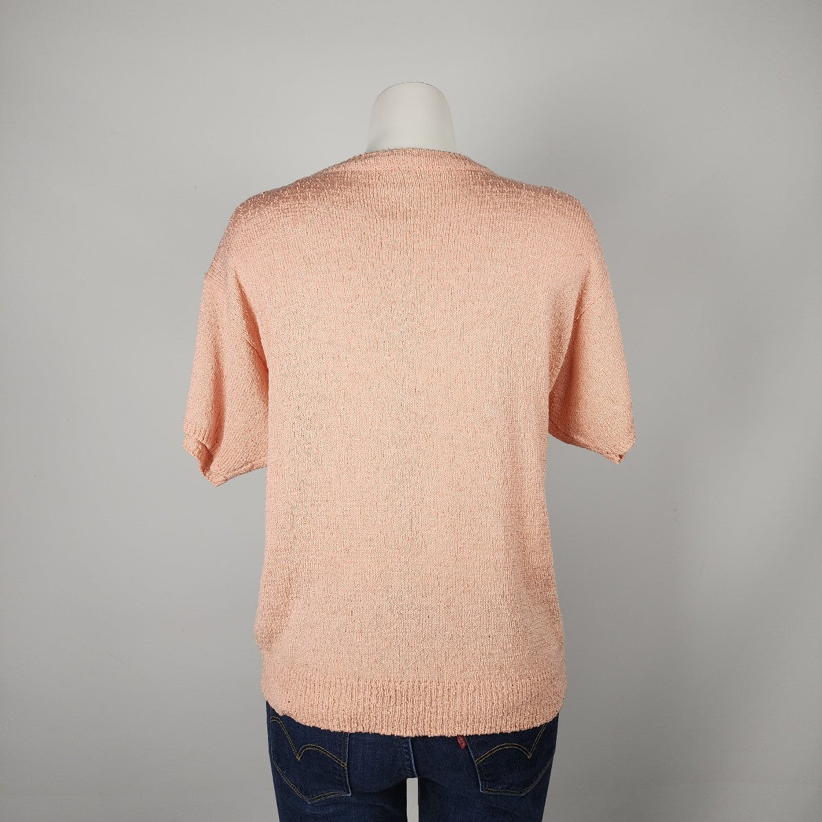 Vintage Peach Floral Short Sleeve Knit Sweater Size L