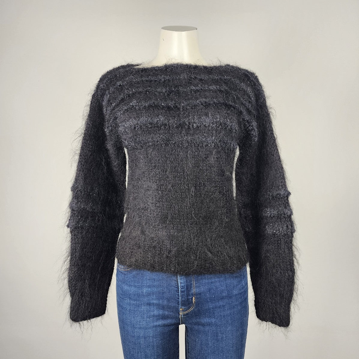 Vintage Black Grey Angora Knit Sweater Size S DYL Fashions