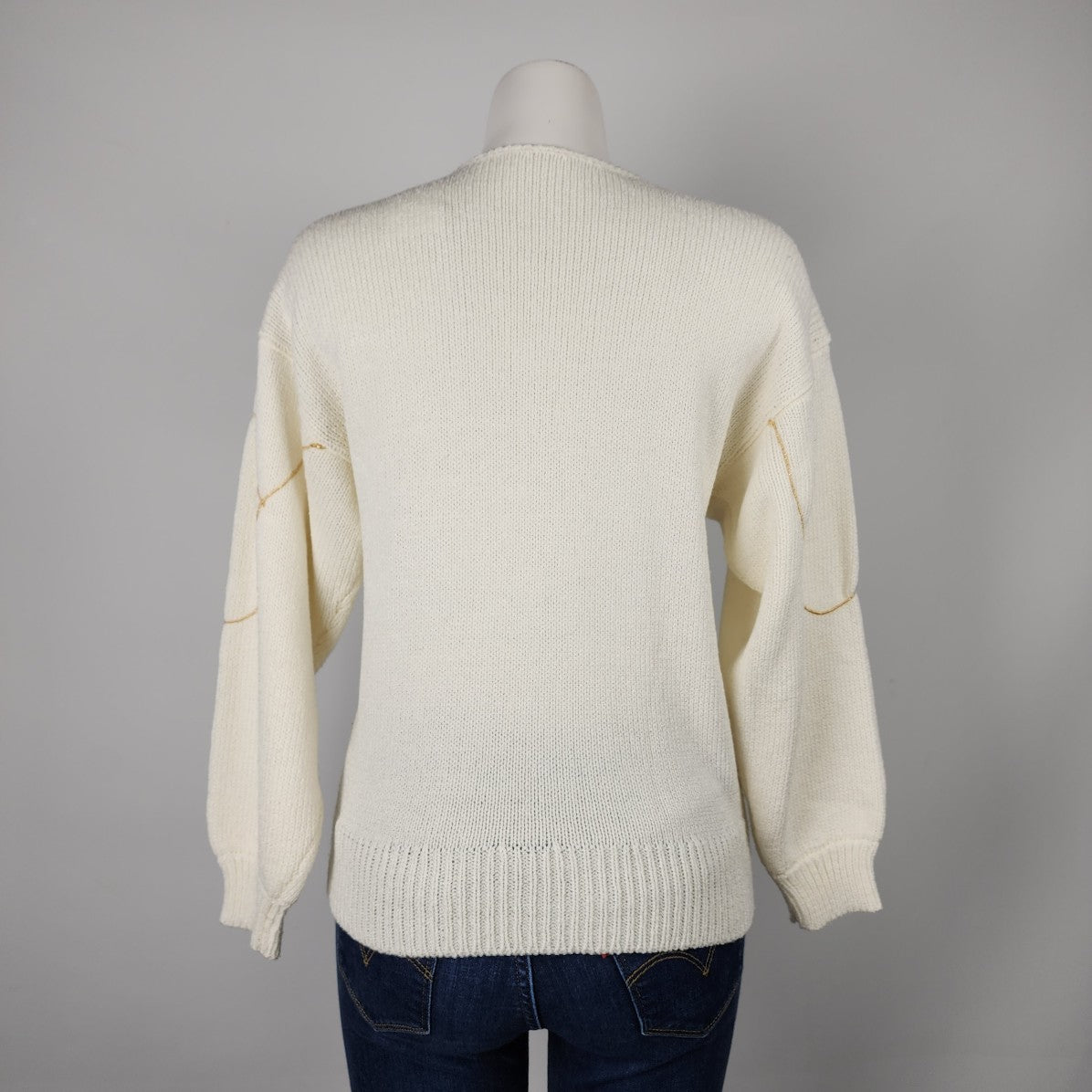 Vintage Cream & Brown Floral Knit Sweater Size L