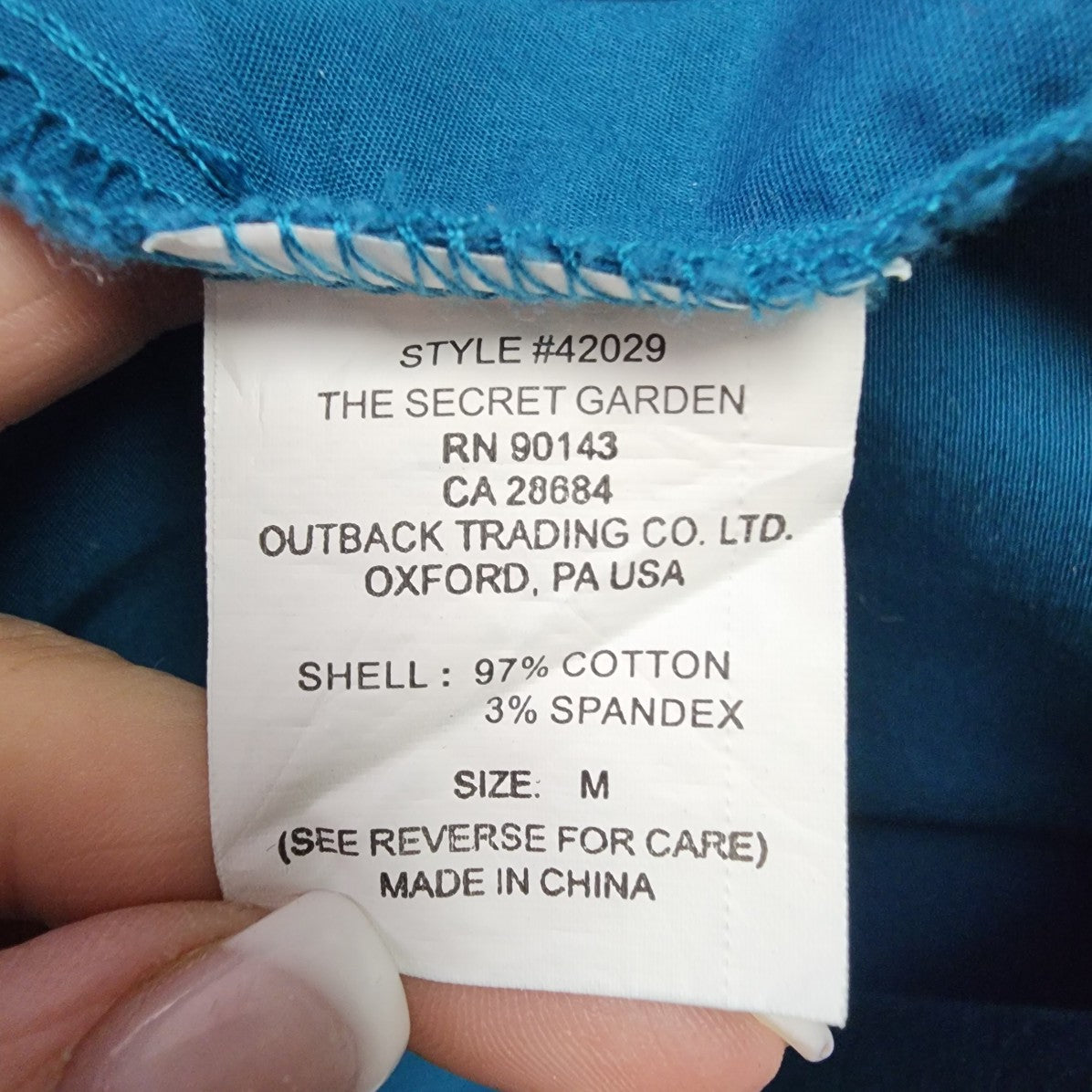 Outback Trading Company Blue Pearl Snap Collared Top Size M