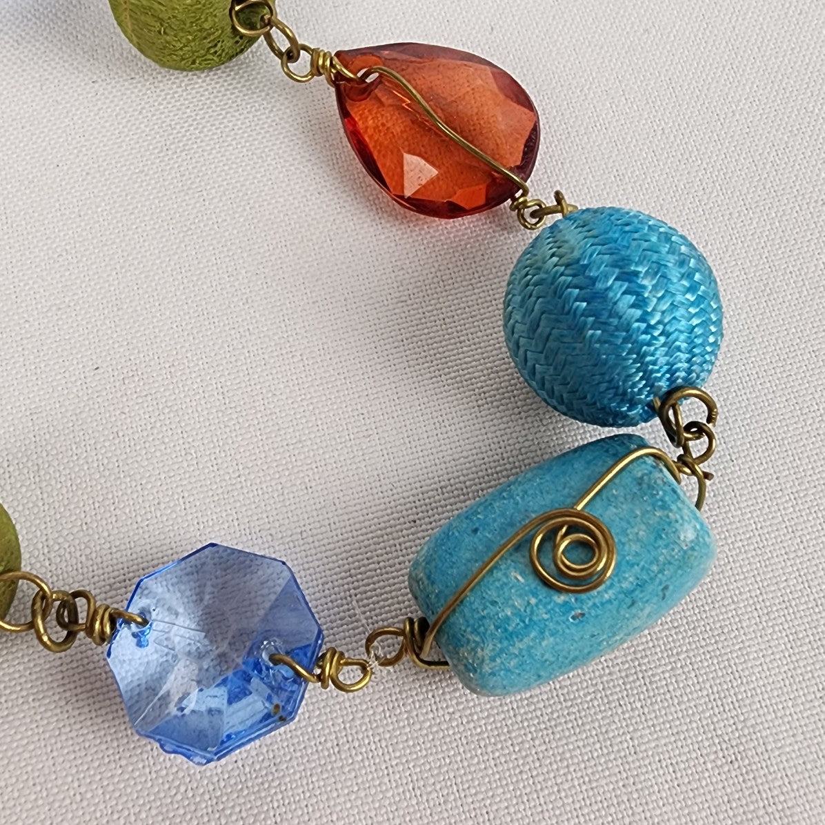 Blue Wire Wrap Natural Stone Beaded Long Necklace
