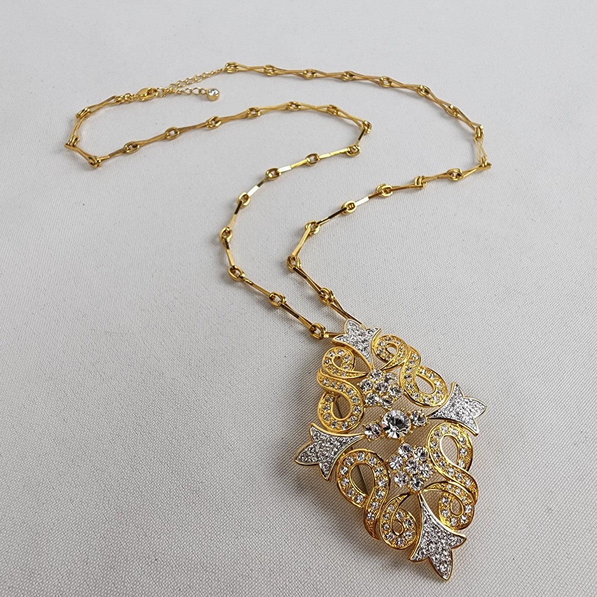 FAC Gold & Silver Tone Crystal Statement Pendant Necklace