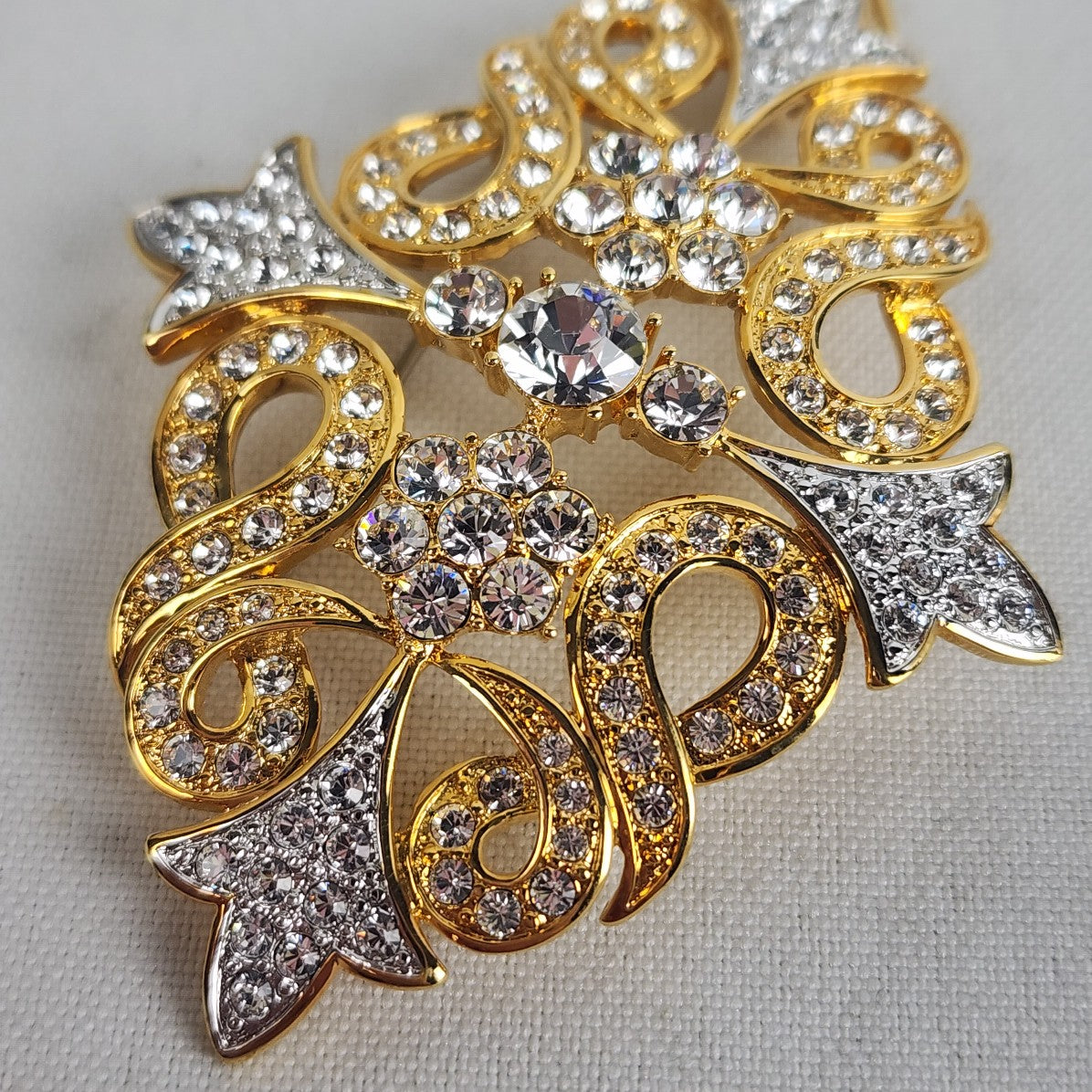 FAC Gold & Silver Tone Crystal Statement Pendant Necklace
