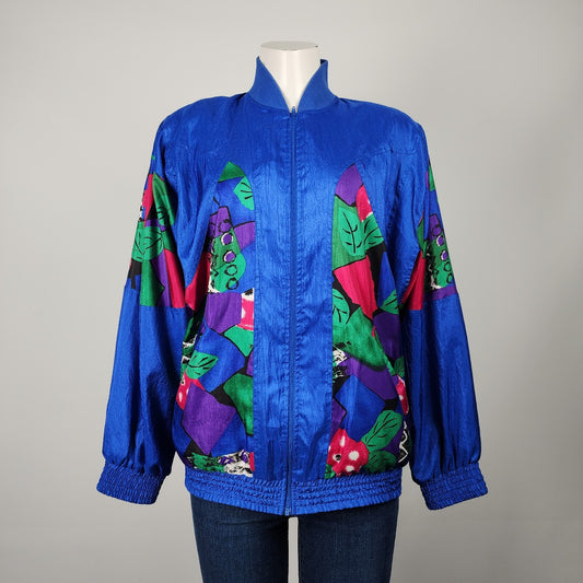 Vintage Tan Jay Blue Floral Nylon Zip Up Jacket Size XS/S