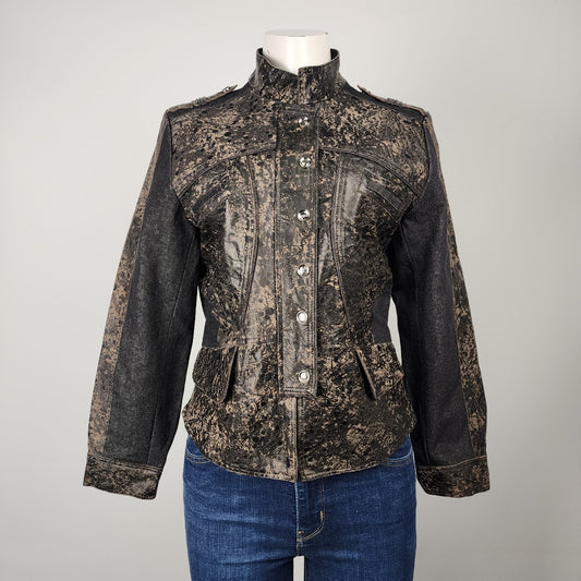 H&D Brown Leather Denim Motto Jacket Size M