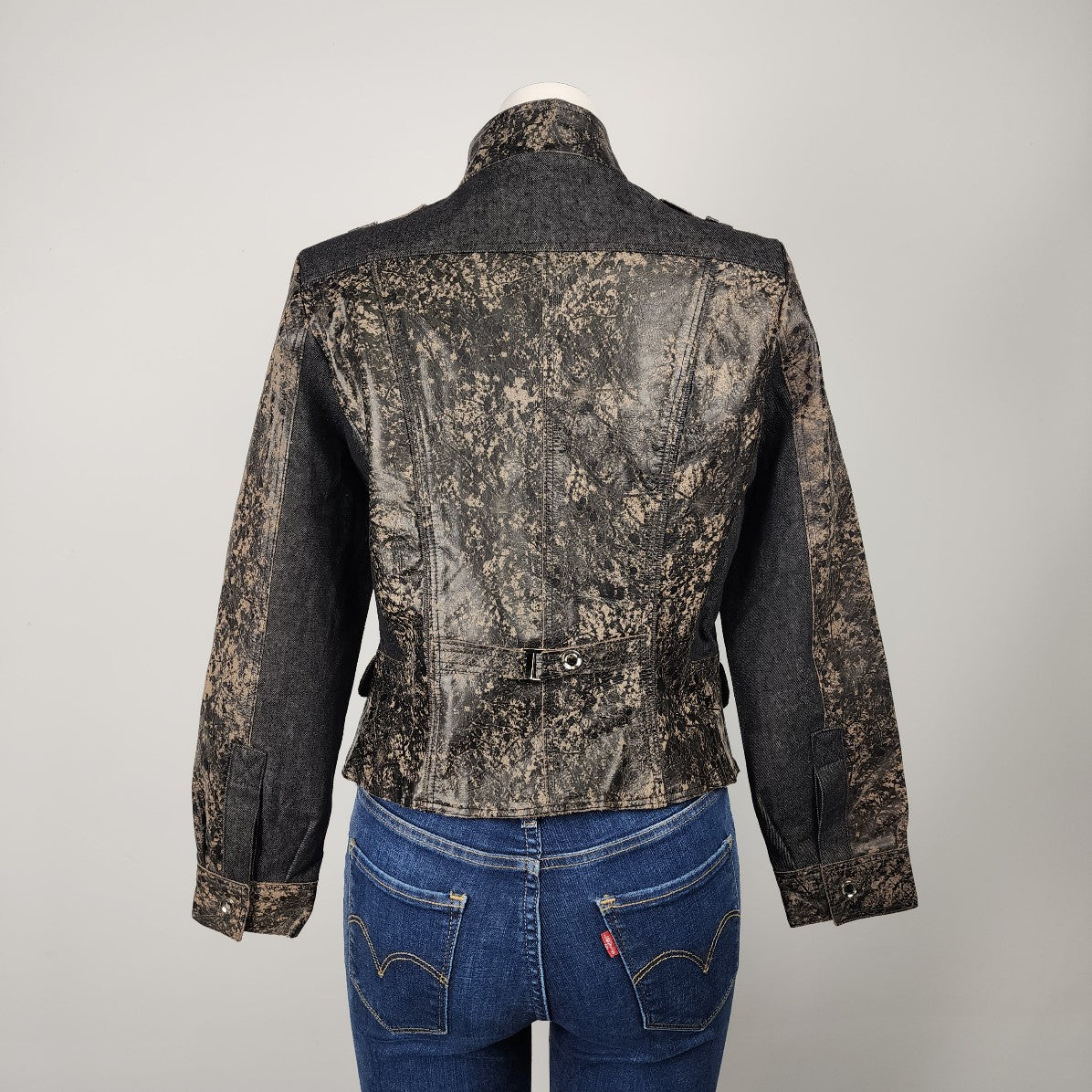 H&D Brown Leather Denim Motto Jacket Size M