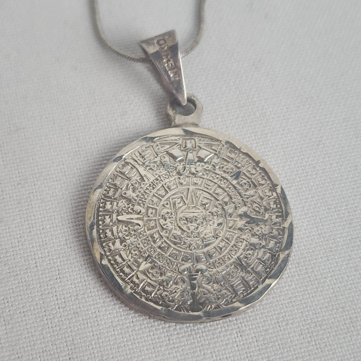 Mexico 925 Sterling Silver Aztec Turquoise Pendant Chain Necklace