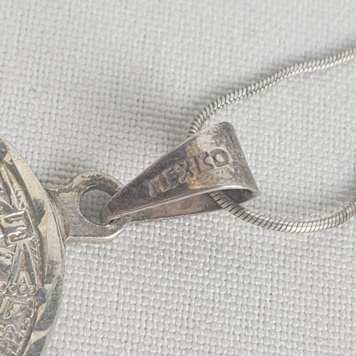 Mexico 925 Sterling Silver Aztec Turquoise Pendant Chain Necklace