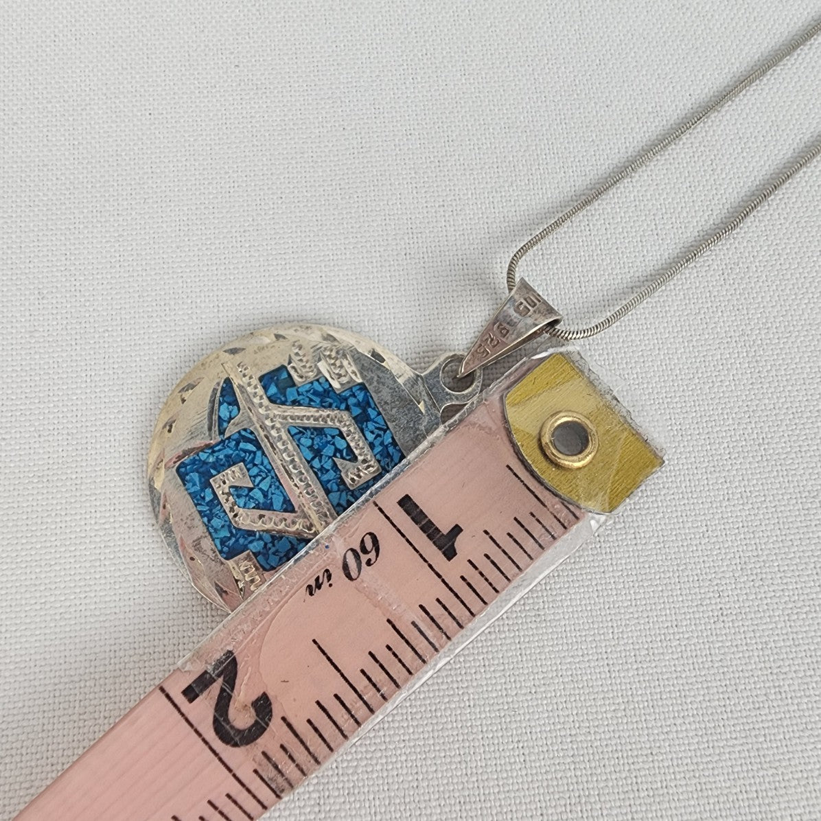 Mexico 925 Sterling Silver Aztec Turquoise Pendant Chain Necklace