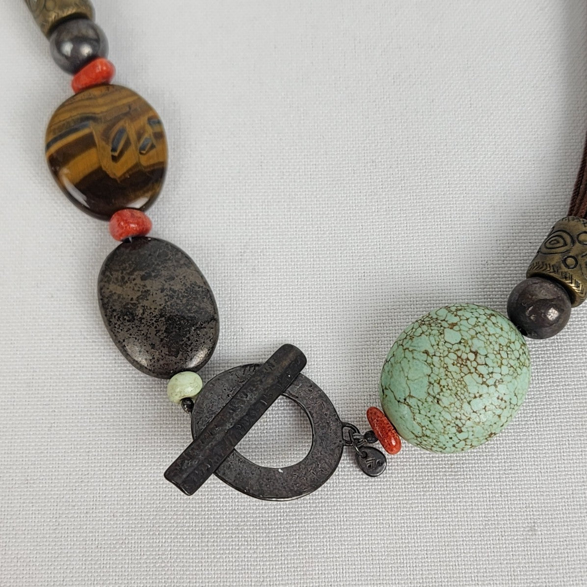 SILPADA Sterling Silver Toggle Multi Strand Tigers Eye Howlite Necklace