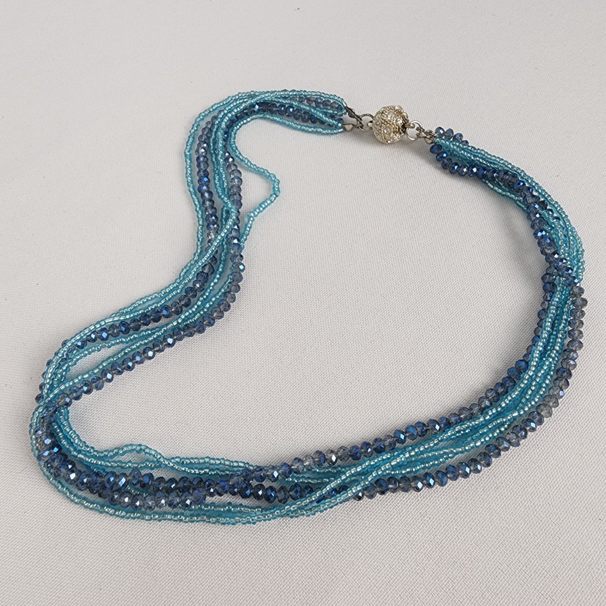 Blue Glass Crystal Layered Beaded Necklace