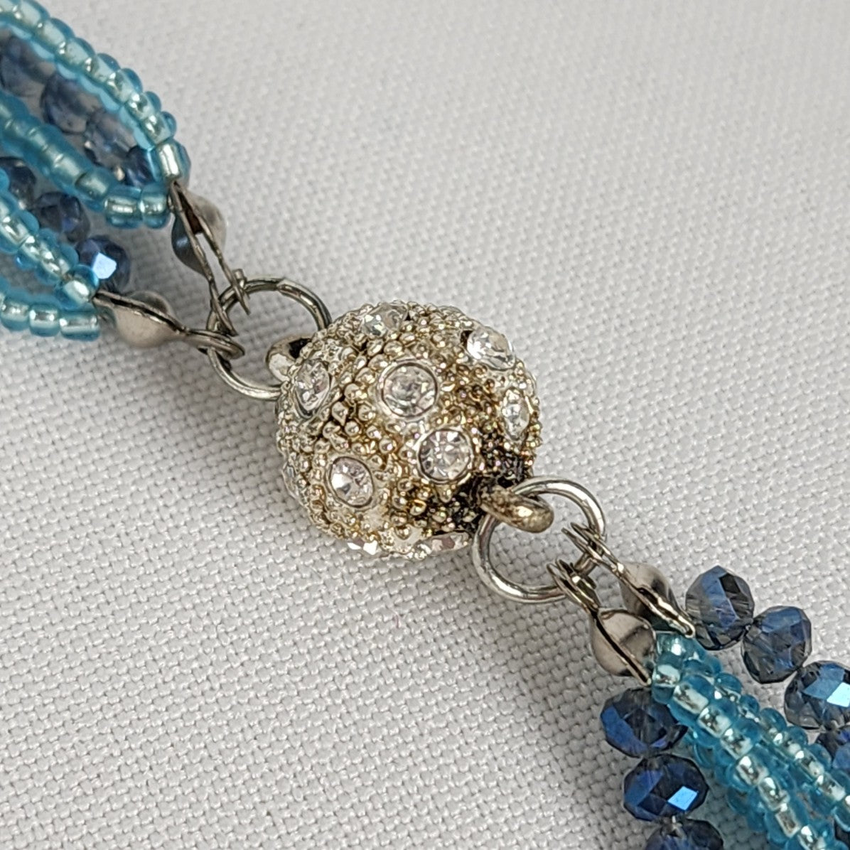 Blue Glass Crystal Layered Beaded Necklace